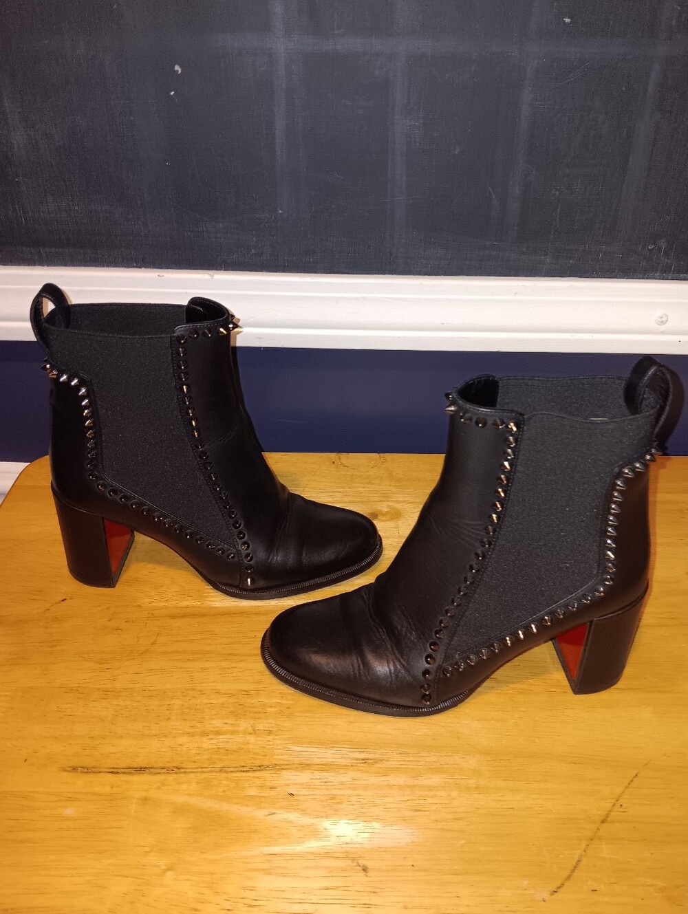Christian Louboutin Leather Spiked Heeled Ankle Boots Size 34